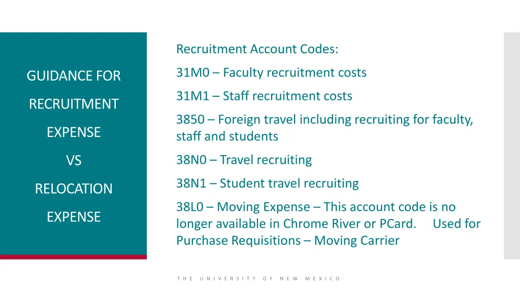 recruitment account codes