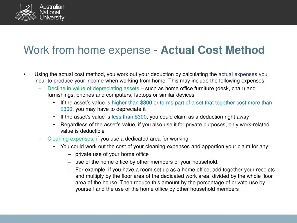 work from home expense actual cost method 1