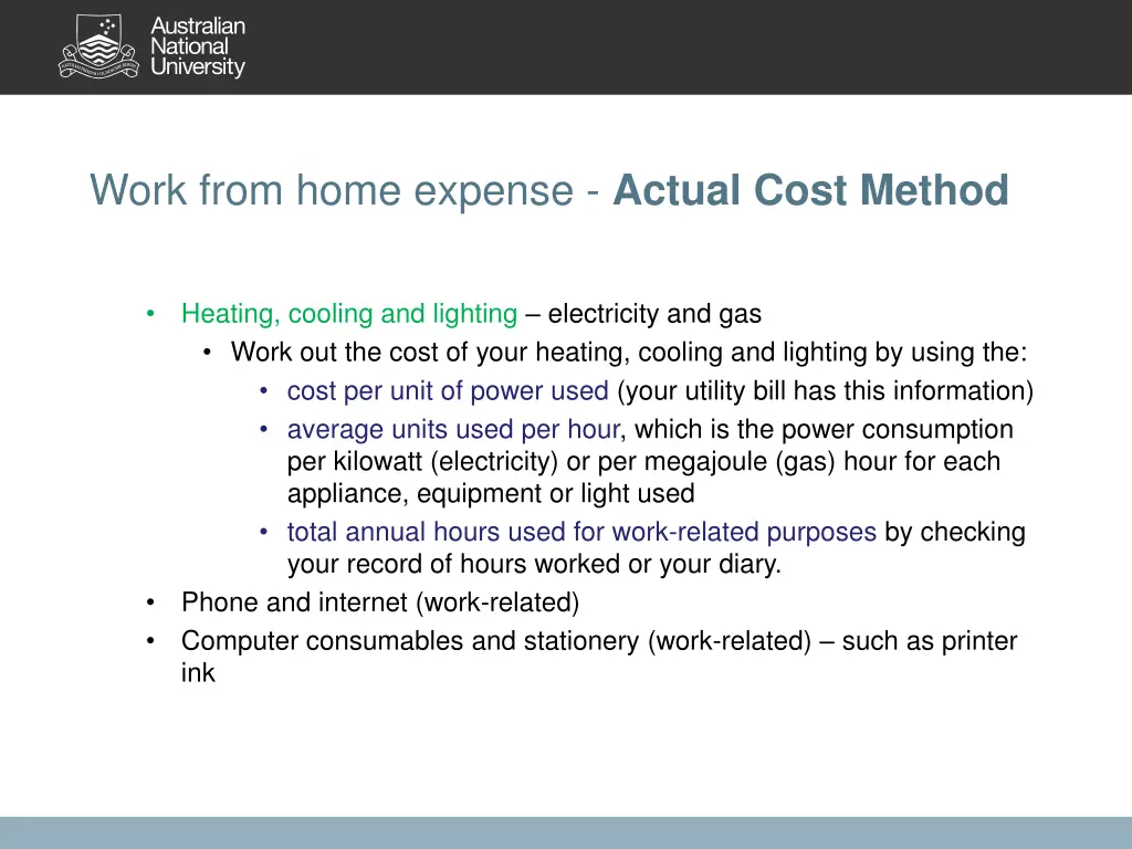 work from home expense actual cost method 2