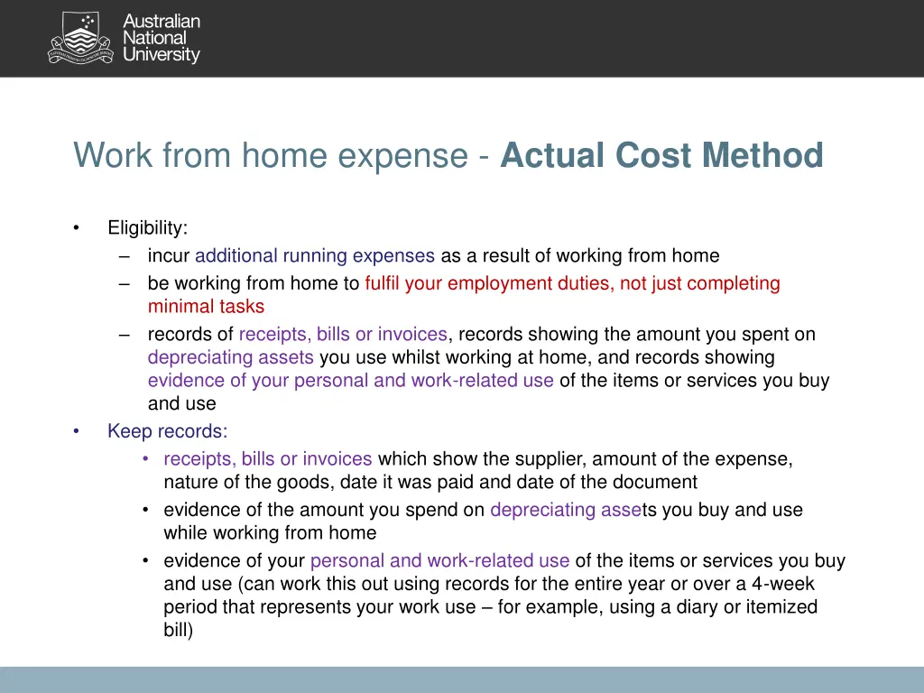 work from home expense actual cost method