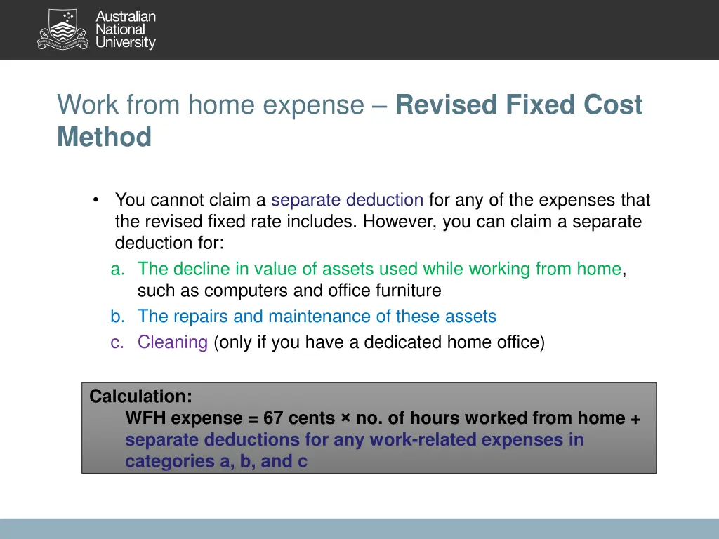 work from home expense revised fixed cost method 1