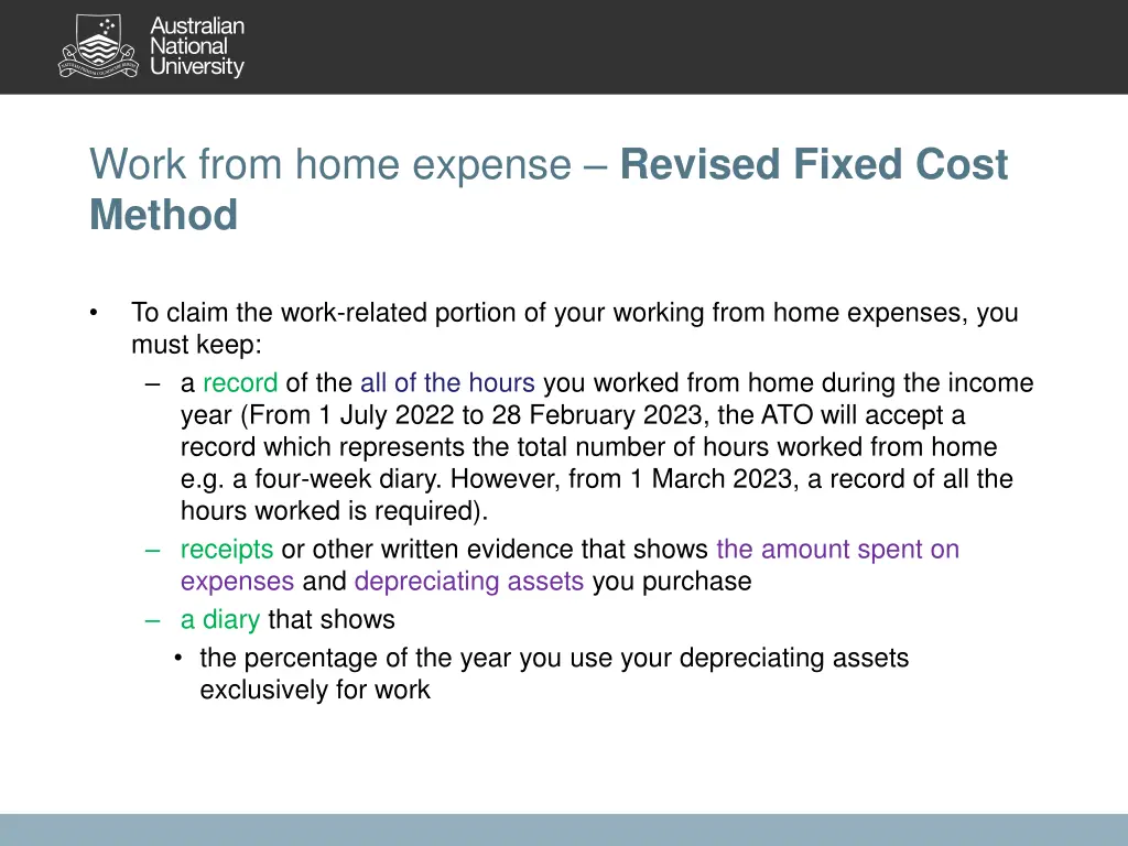 work from home expense revised fixed cost method 2