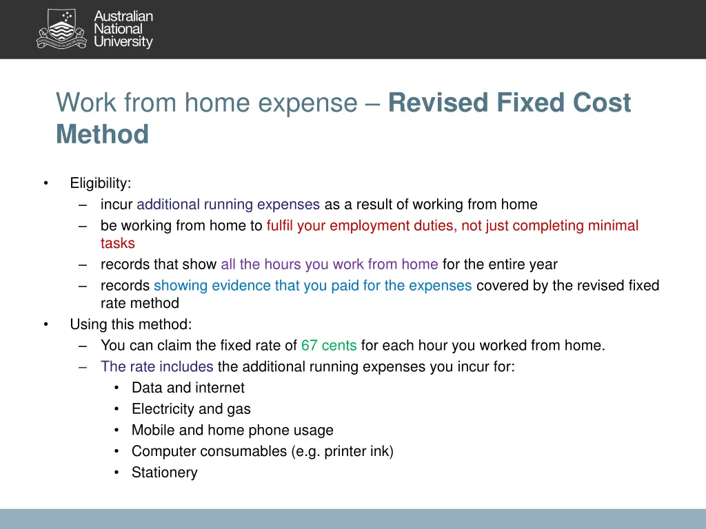 work from home expense revised fixed cost method