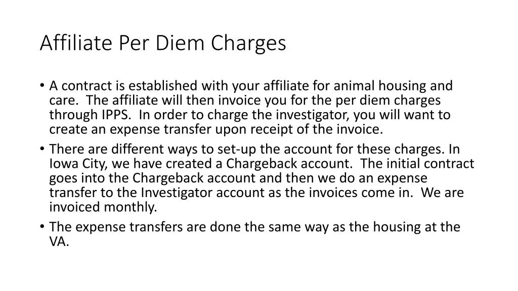 affiliate per diem charges