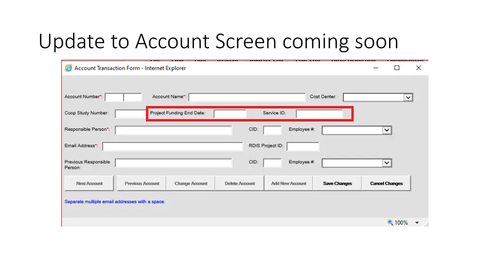 update to account screen coming soon