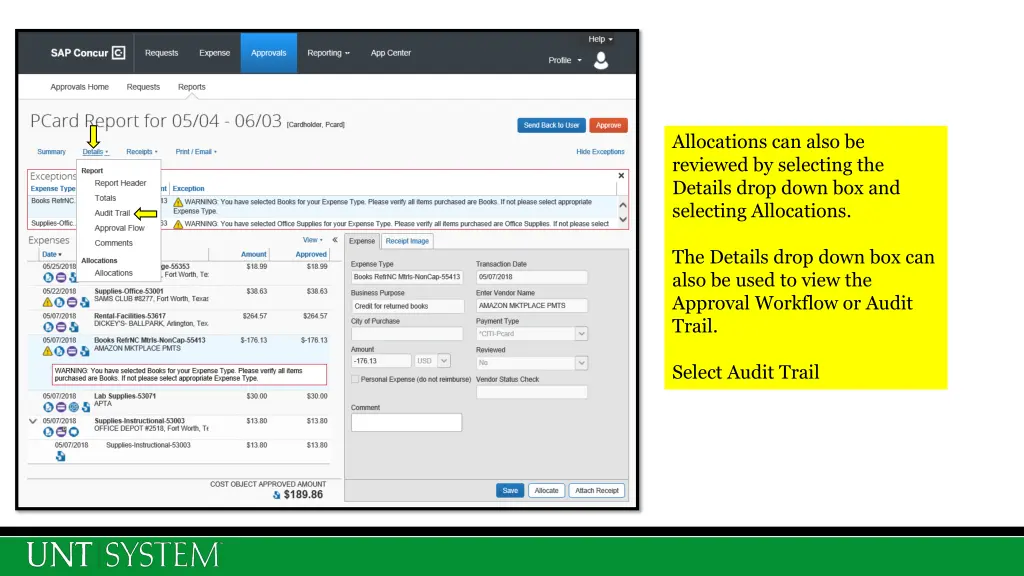 allocations can also be reviewed by selecting