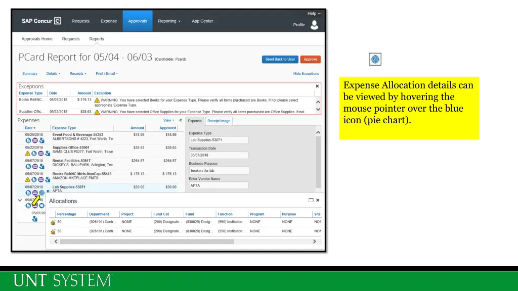 expense allocation details can be viewed