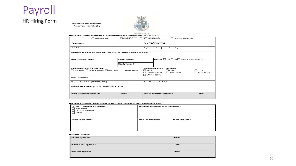 payroll hr hiring form