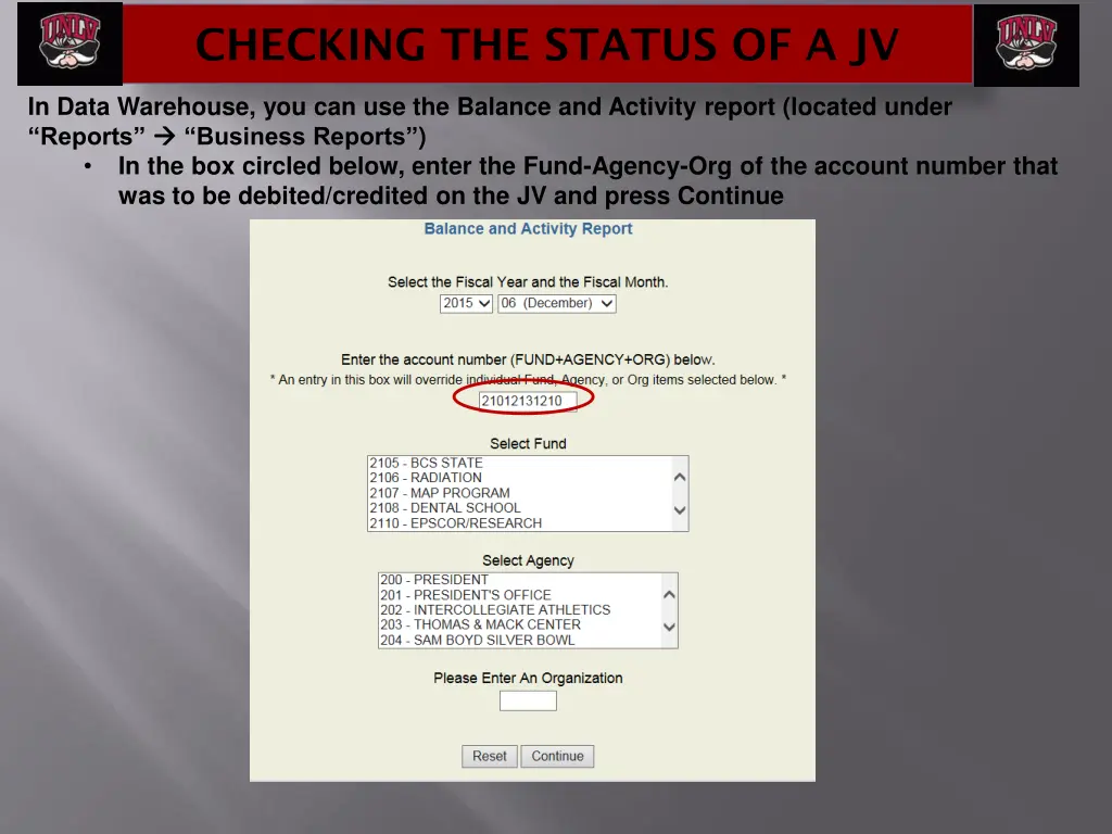 checking the status of a jv