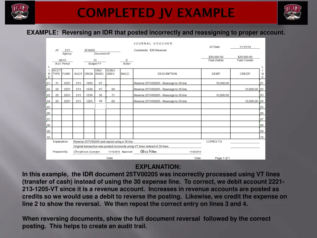 completed jv example 1