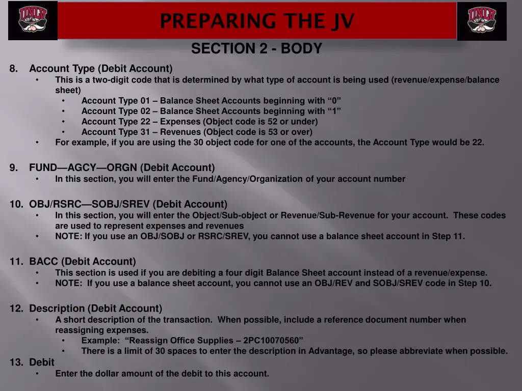 preparing the jv section 2 body