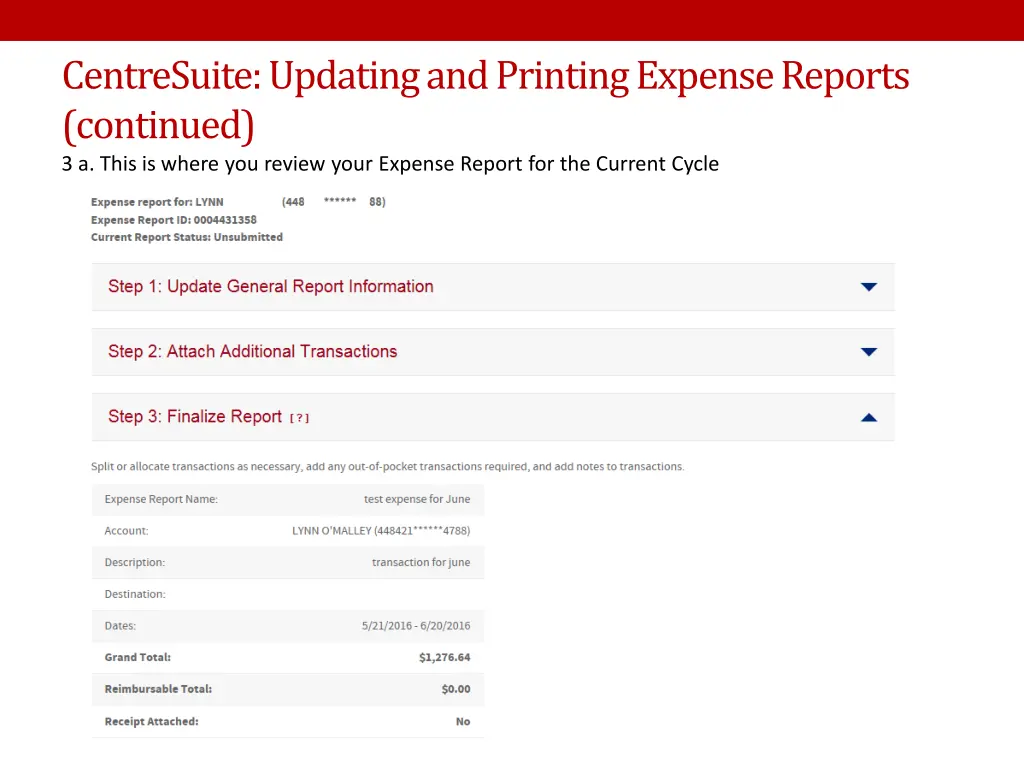 centresuite updating and printing expense reports 1