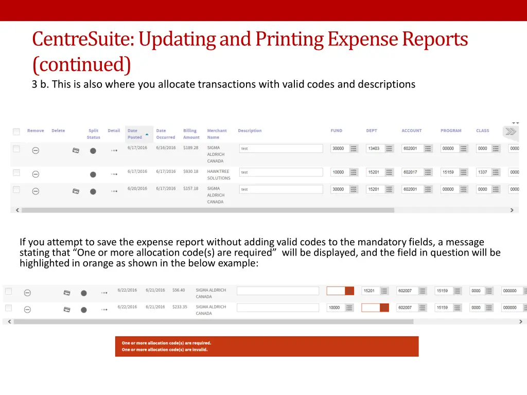 centresuite updating and printing expense reports 2