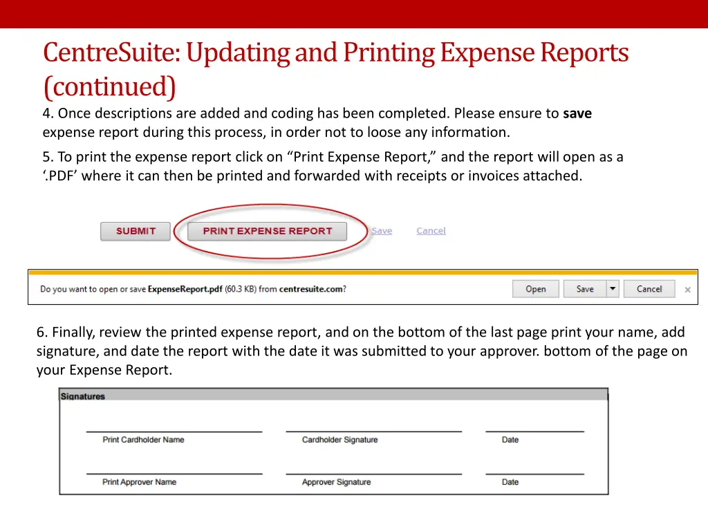 centresuite updating and printing expense reports 5