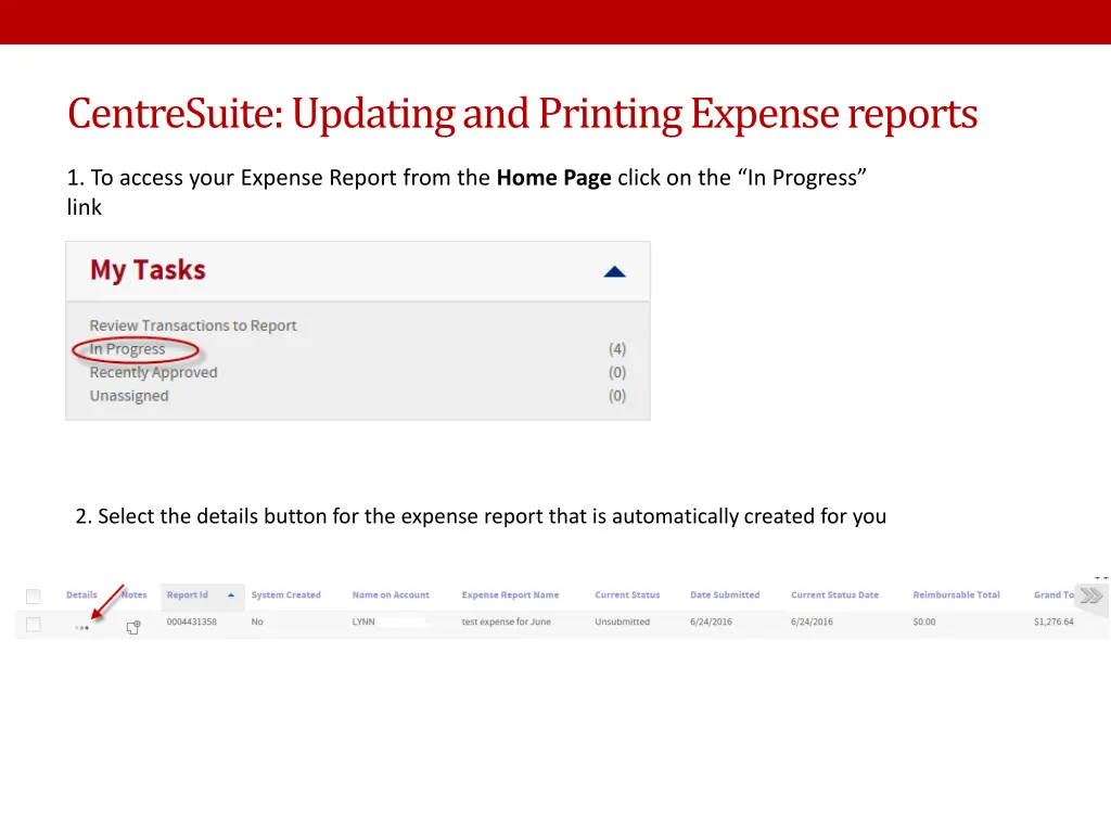 centresuite updating and printing expense reports