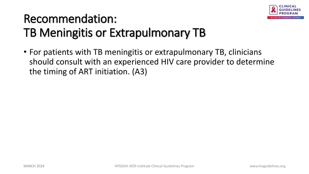 recommendation recommendation tb meningitis