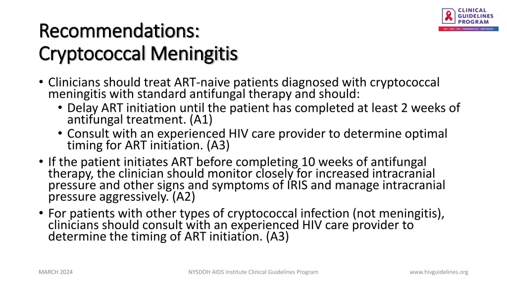 recommendations recommendations cryptococcal