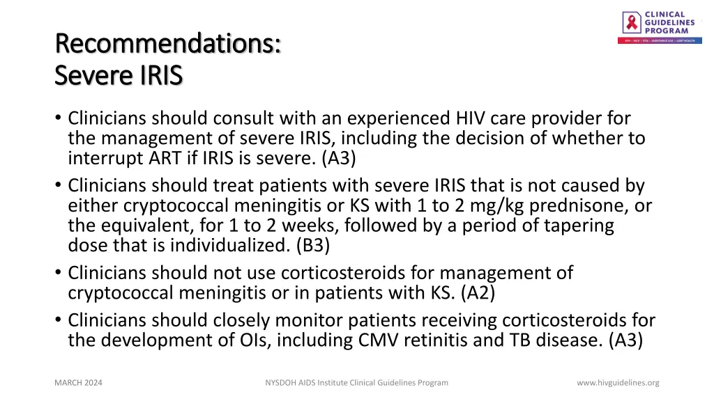 recommendations recommendations severe iris