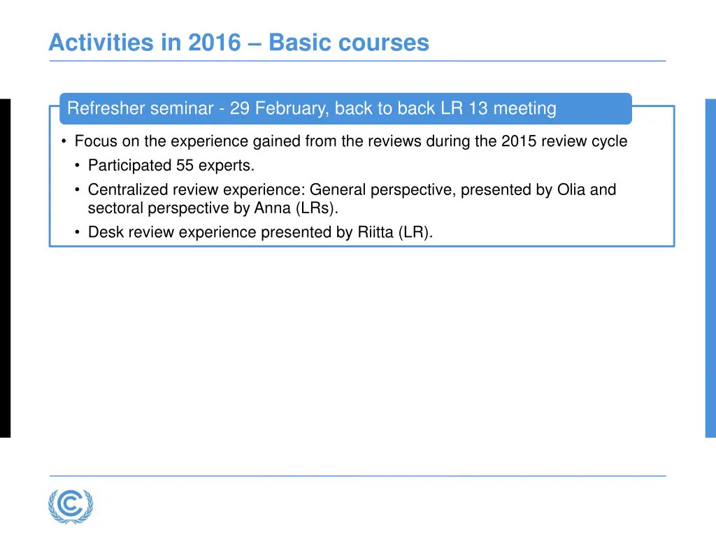 activities in 2016 basic courses