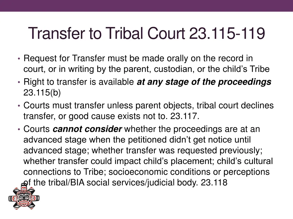 transfer to tribal court 23 115 119