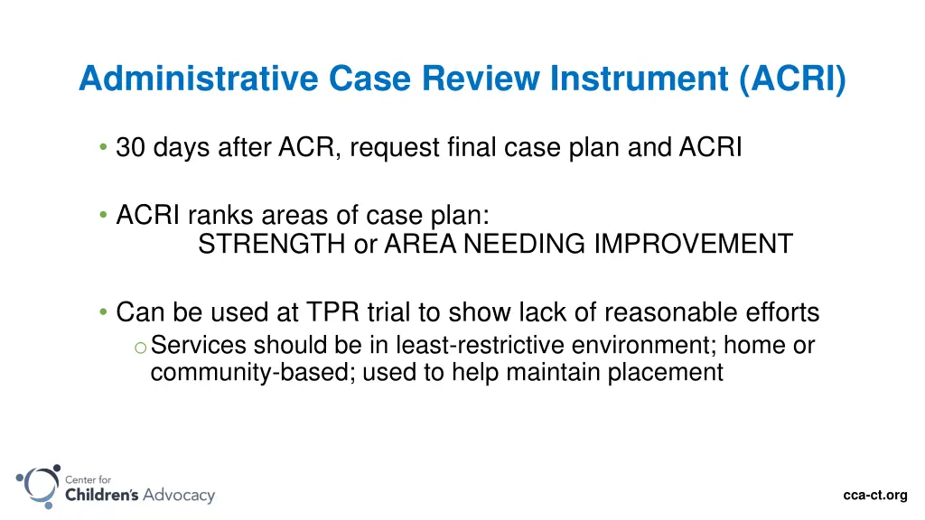 administrative case review instrument acri