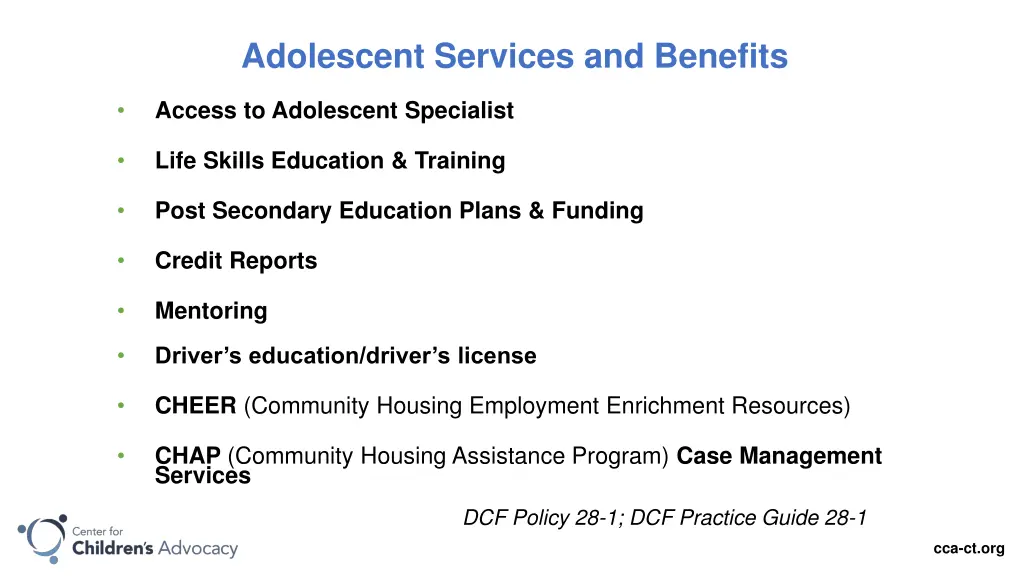 adolescent services and benefits