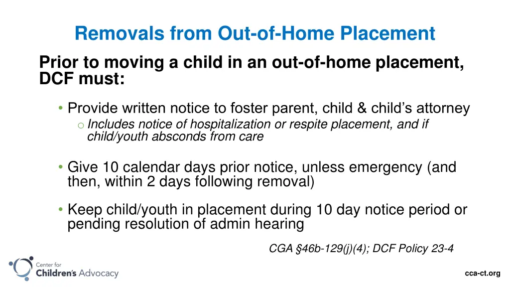 removals from out of home placement prior