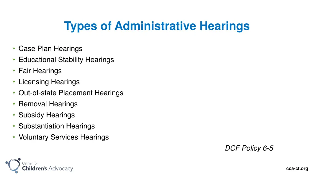 types of administrative hearings