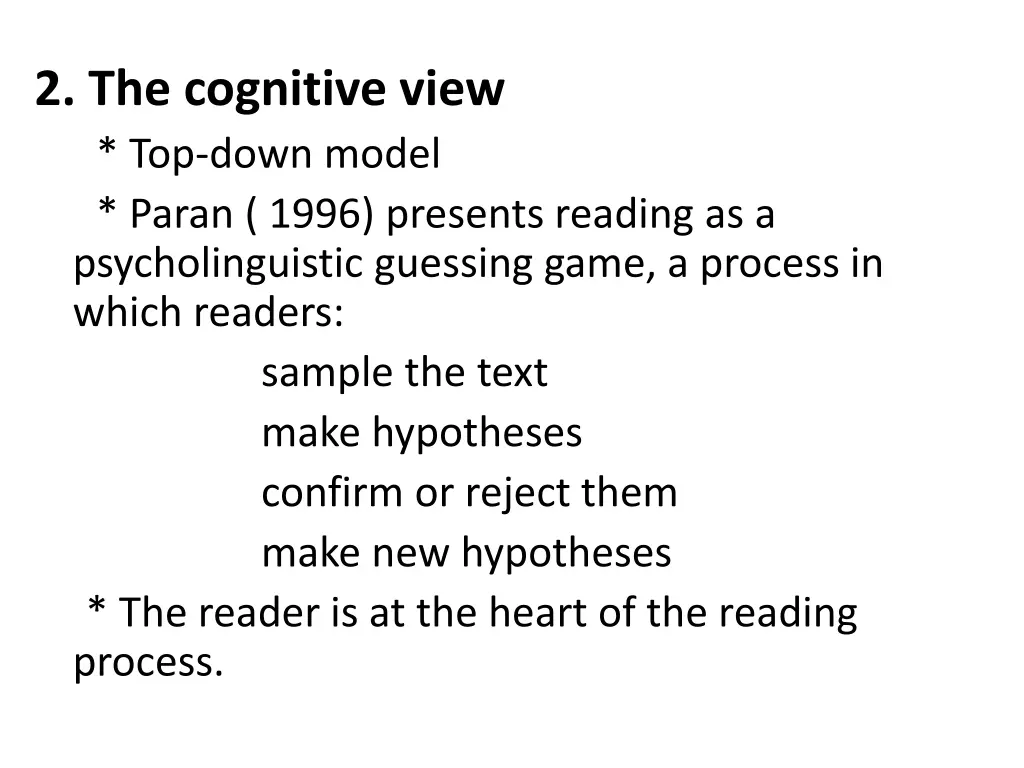 2 the cognitive view top down model paran 1996