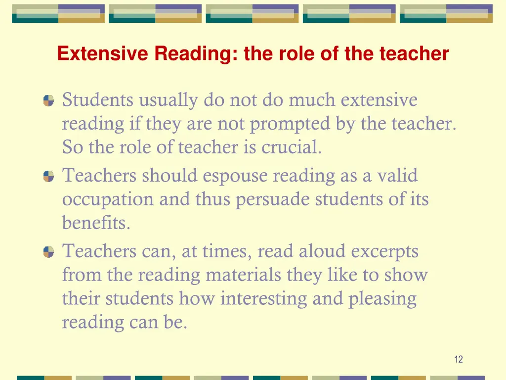 extensive reading the role of the teacher