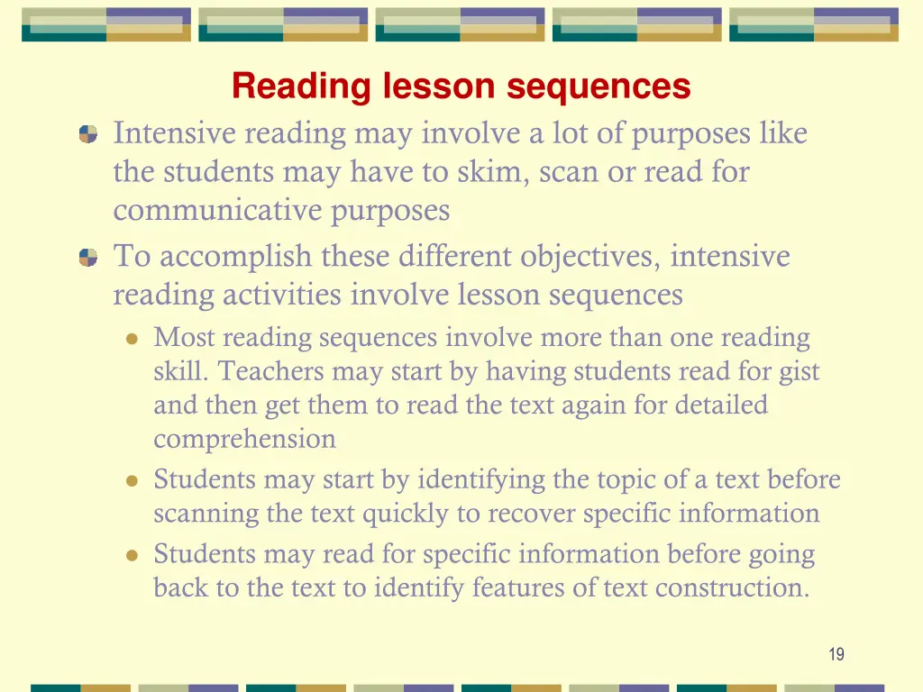 reading lesson sequences intensive reading