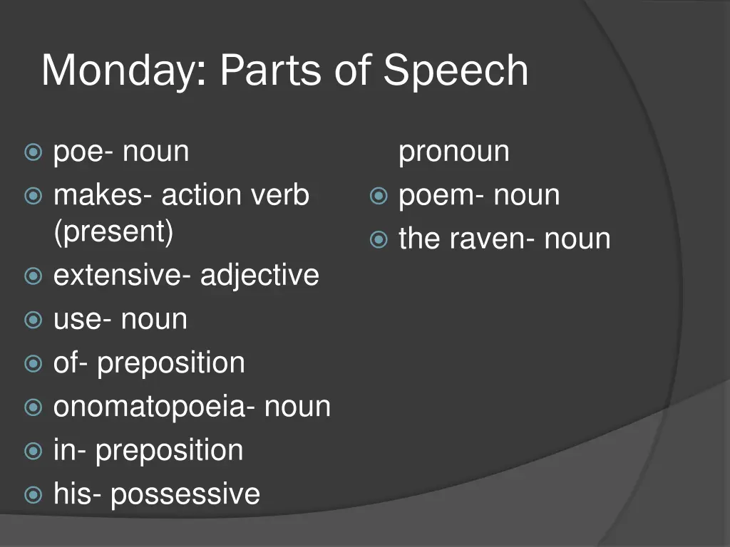 monday parts of speech 1