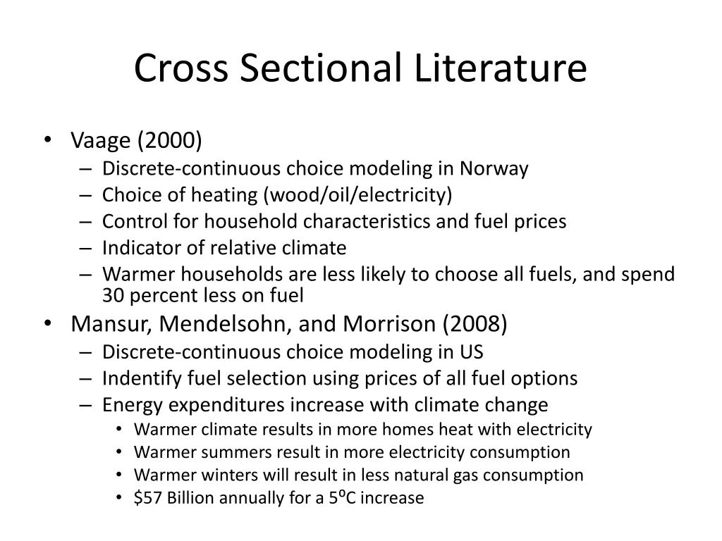 cross sectional literature