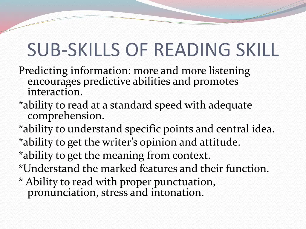 sub skills of reading skill predicting