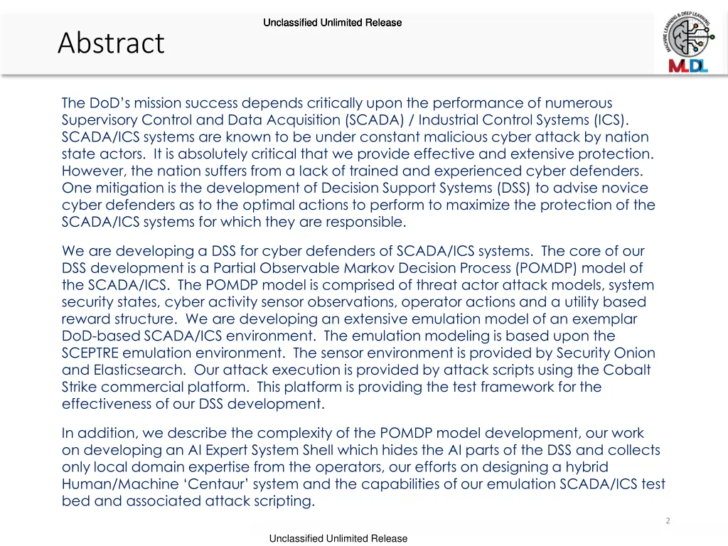 unclassified unlimited release unclassified