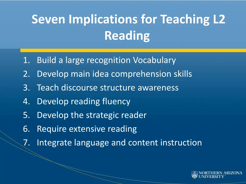 seven implications for teaching l2 reading