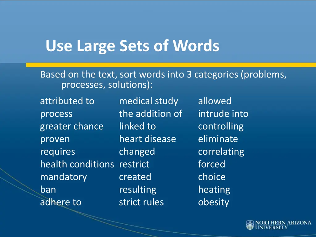 use large sets of words 1