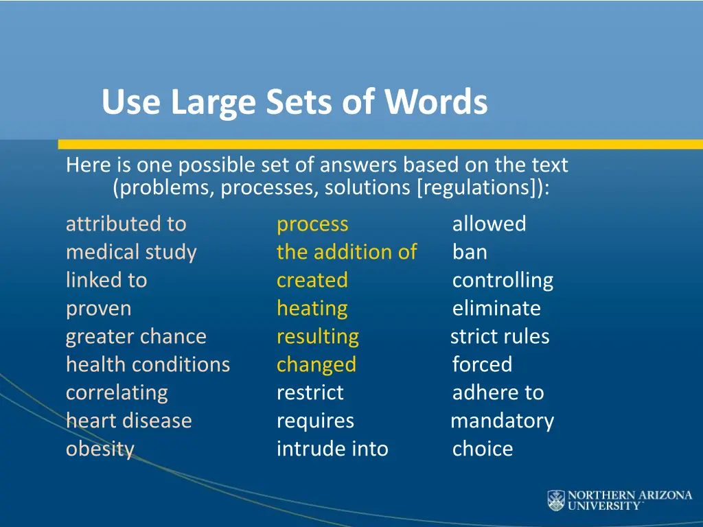 use large sets of words 2