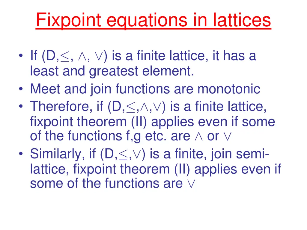 fixpoint equations in lattices