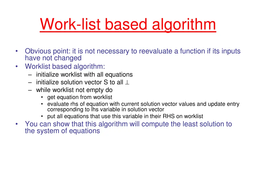 work list based algorithm