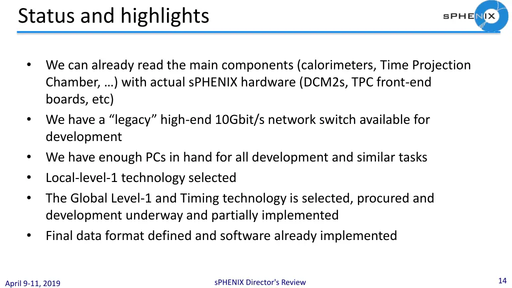 status and highlights