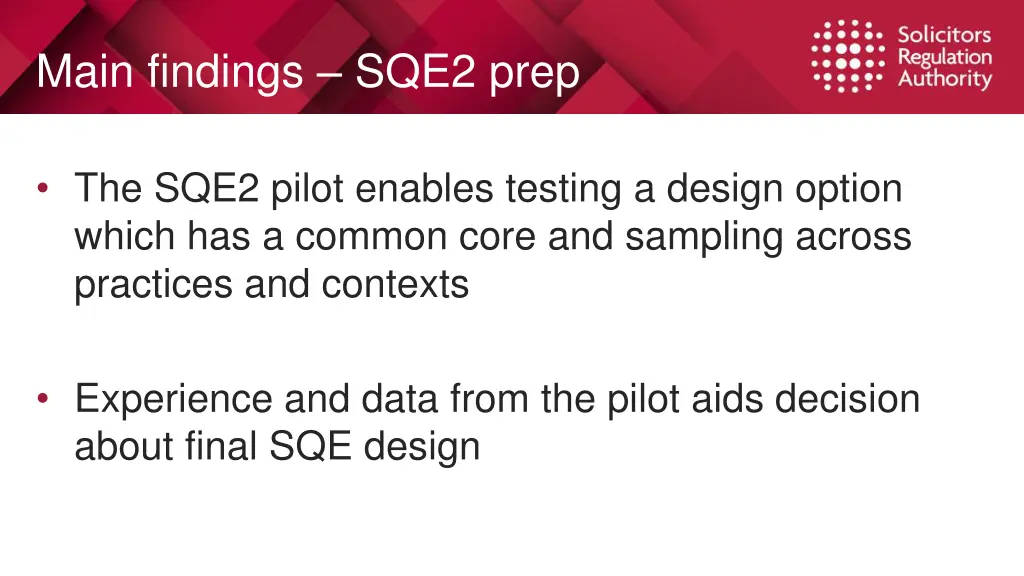 main findings sqe2 prep