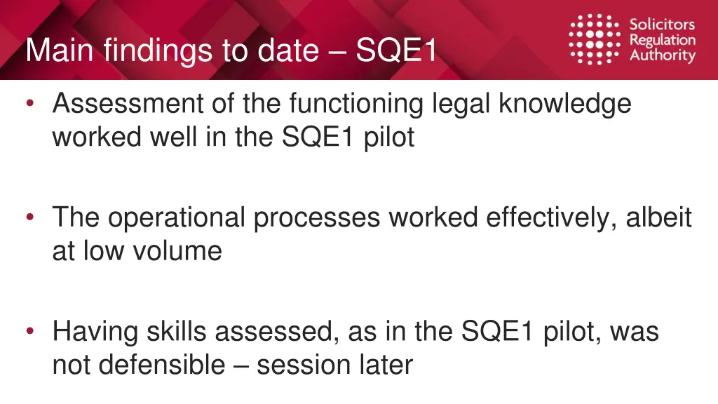 main findings to date sqe1