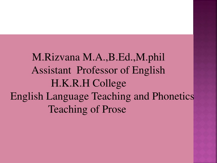 m rizvana m a b ed m phil assistant professor