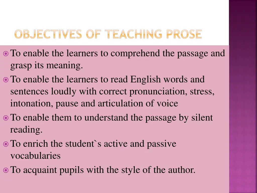 objectives of teaching prose