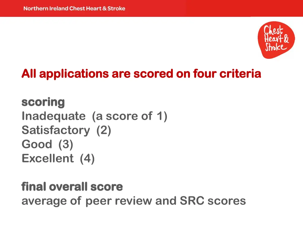 all applications are scored on four criteria