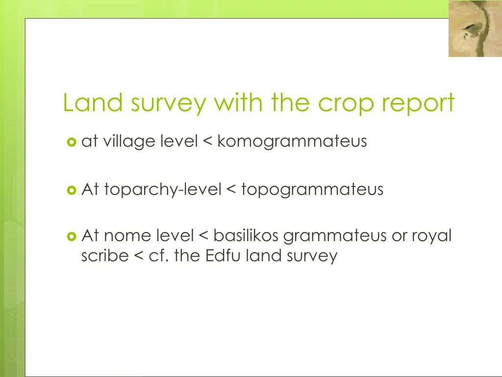 land survey with the crop report