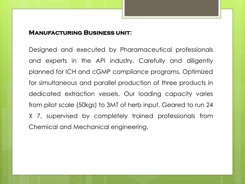 manufacturing business unit manufacturing