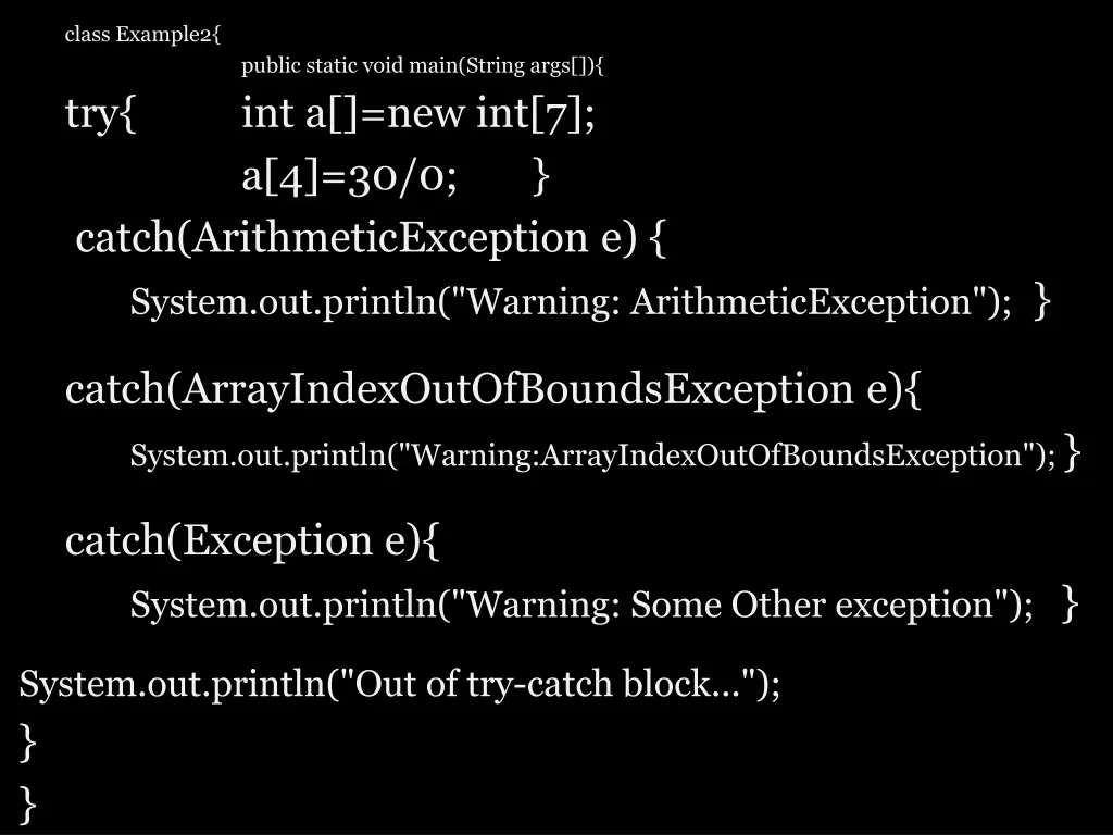 class example2 try catch arithmeticexception