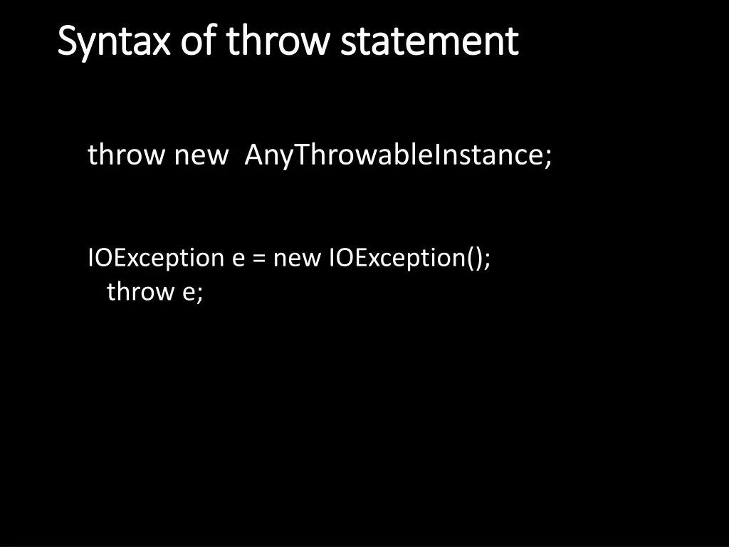 syntax of throw statement syntax of throw